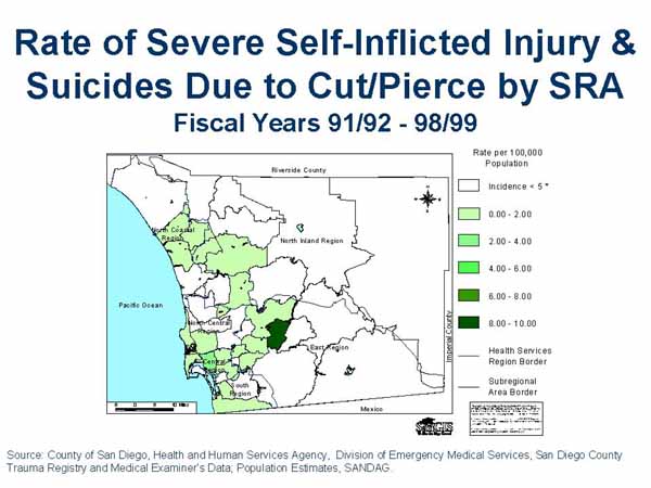 Rate of Severe Traumatic Self Inflicted Injury ans Suicide Due to Cut/Pierce by SRA