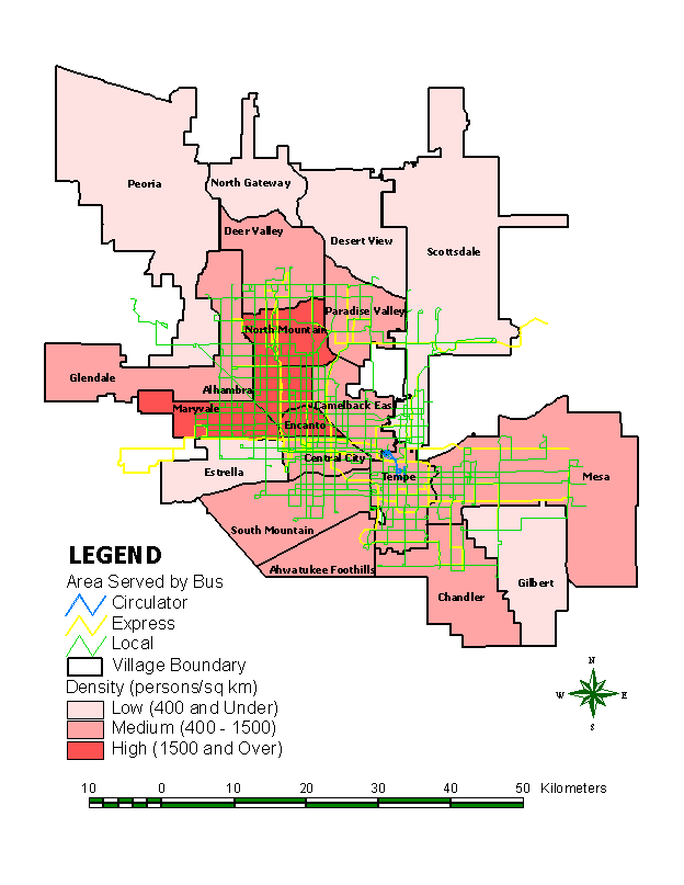 Area Served by Bus Network in the Study Area dated September 1999