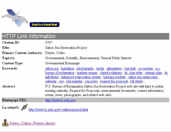 Figure 4 Salton Sea Restoration Project Website XMDB Record