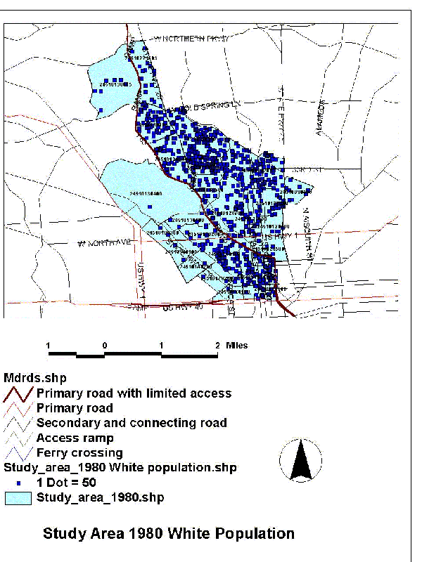 White population distribution along highway I-83