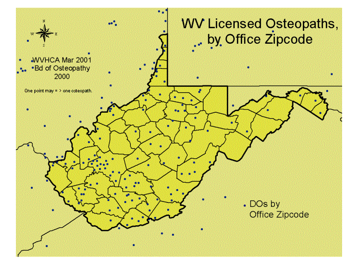 WV Licensed Osteopaths by Office Zipcode