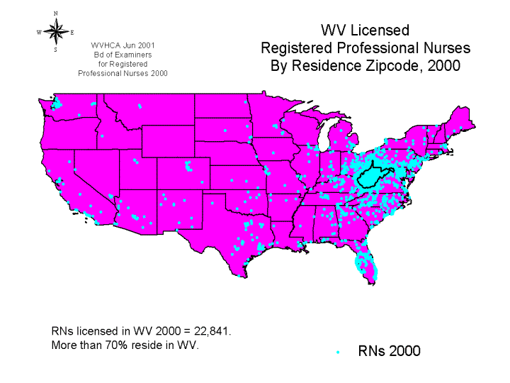 WV Licensed Registered Professional Nurses By Residence Zipcode, 2000