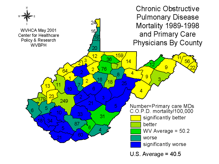 Chronic Obstructive Pulmonary Disease Mortality 1989-1998 and Primary Care Physicians By County