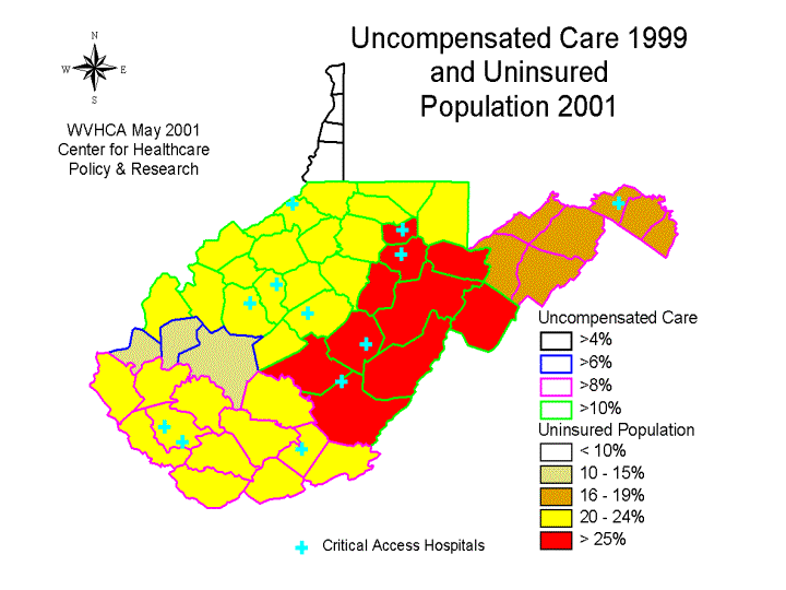 Uncompensated Care 1999 and Uninsured Population 2001