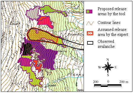 Figure 5: Result of the semi-automatic classification of release areas with a parameter set for extreme avalanche events.