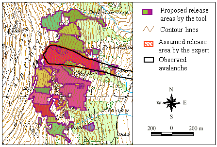 Figure 6: Result of the semi-automatic classification of release areas with a parameter set for mean avalanche events.