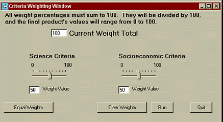 Criteria Weighting Window