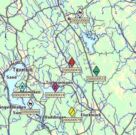 Selected accident sites with the corresponding alarm number.