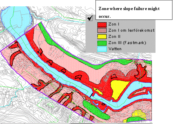 A risk map showing slope stability. Geodata developed by the Swedish Institute for Geological Research.