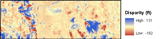 Disparity between INSAR and LIDAR DEMs (North)