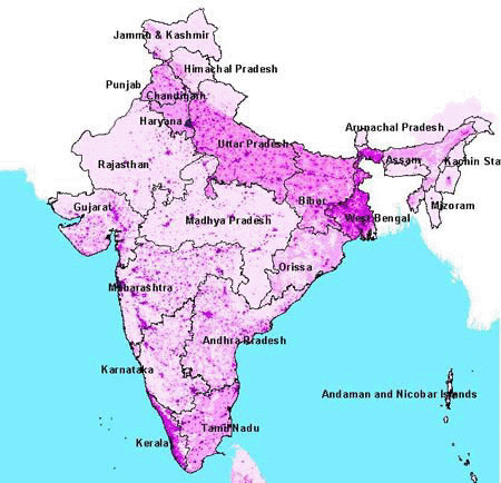 Map shows population density of India