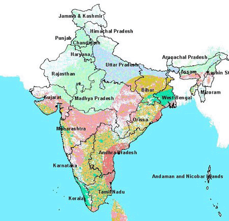 A composite map showing vulnerable population exposed to storm risk of India.