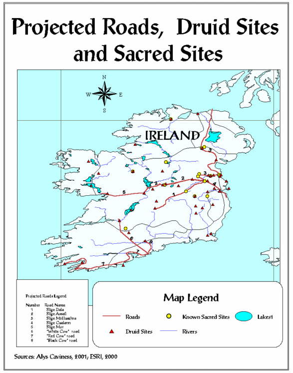 Projected Roads, Druid Sites and Sacred Sites