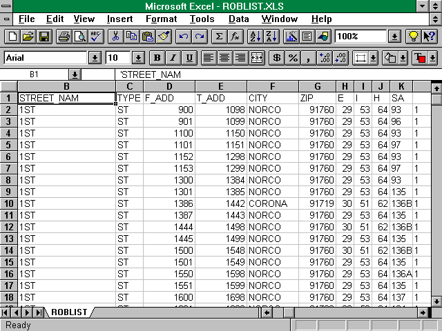 Street Directory With EXCEL