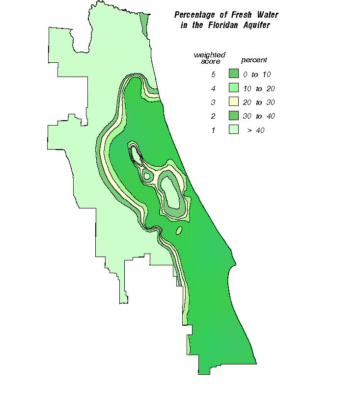 Percentage of fresh water in the 
Floridan aquifer