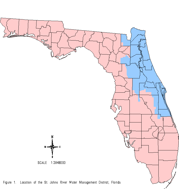 Map of Florida and SJRWMD