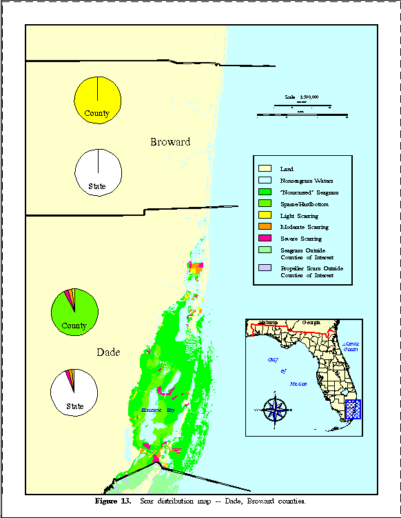 Figure 13.  Scar distribution map -- 
Dade, Broward counties.