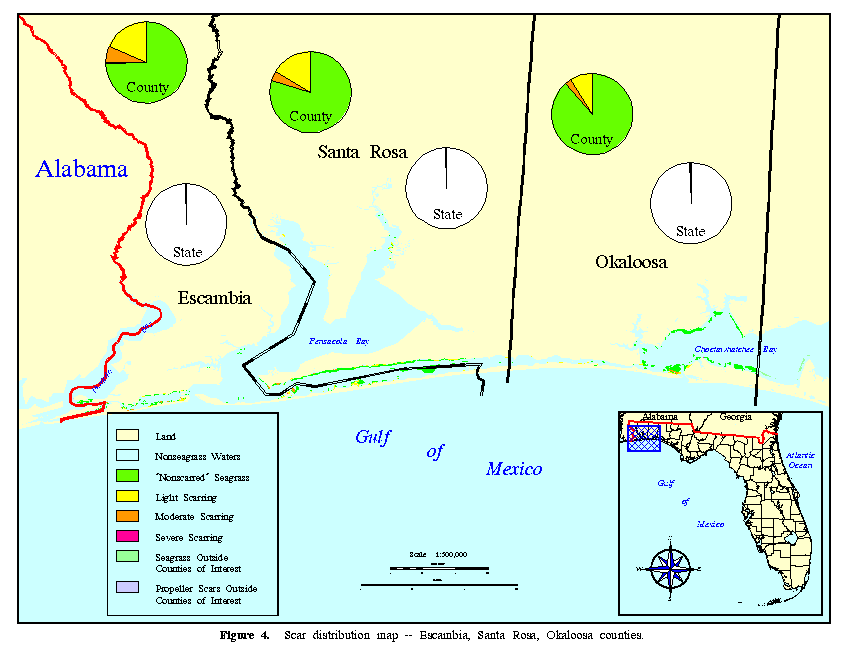 Figure 4.  Scar distribution map -- 
Escambia, Santa Rosa, Okaloosa counties.