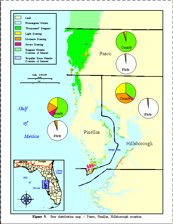 Figure 9.  Scar distribution map -- 
Pasco, Pinellas, Hillsborough counties.