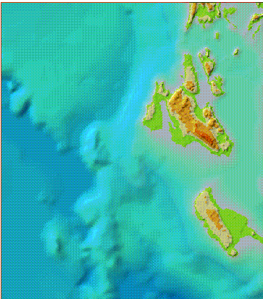 Map with shaded relief of the bottom
 of the sea