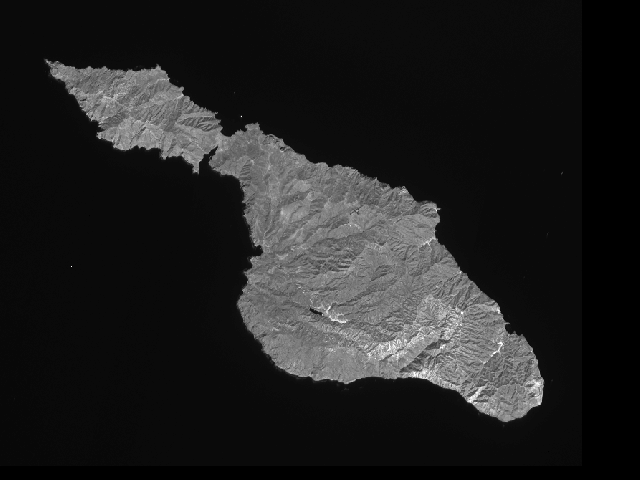 Figure 2: SPOT satellite image of Santa Catalina Island in the near-infrared, March 15, 1990 (Image courtesy of SPOT Image Corporation and Dr. Thomas Belsher, IFREMER, France)
