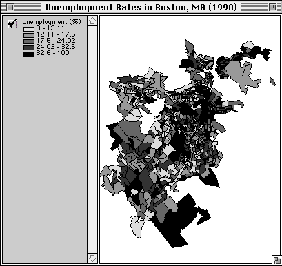Figure 1: Thematic Map of Boston Unemployment, Source: U.S. Census, 1990
