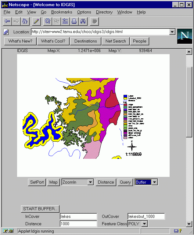  An example of IDGIS spatial analysis (buffering) and zooming functions