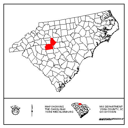 Map of  York and Mecklenburg Counties ( location of Charlotte with respect to York County)