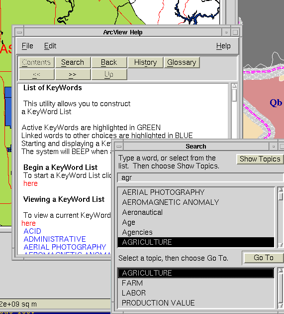 Keyword selection for a GIS theme using the
ArcView Help Utility