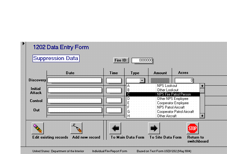 Figure 4. The Suppression Data Entry Form