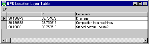 Location Layer Table Window