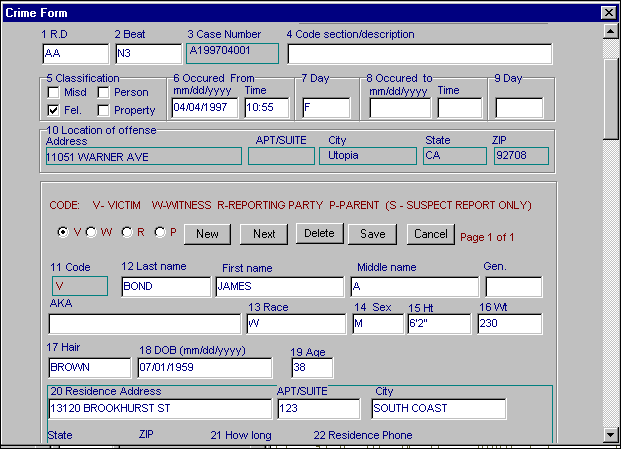 The First Section of Crime Report Entry Form