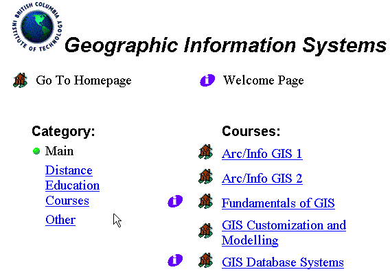 Screen save of the on-line courses listing
