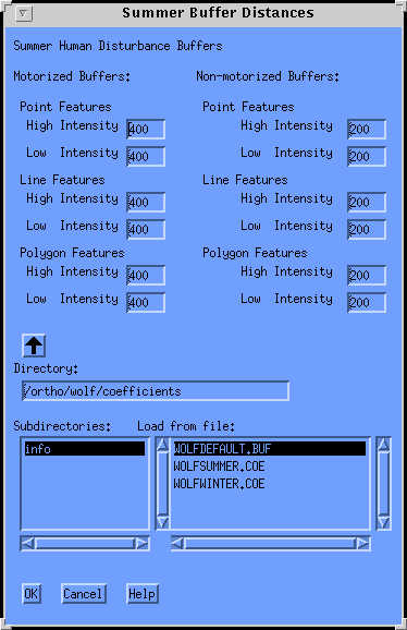 Disturbance coefficients selection and editing window