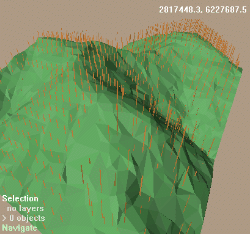 2D tree positions placed on TIN and extruded by height value
