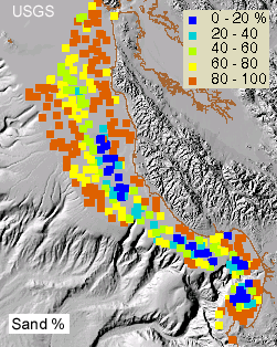 grain size on shaded
relief